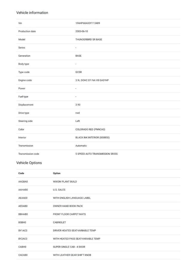 2003 Ford Thunderbird 2dr Convertible w/Hardtop Deluxe - 23013612 - 1