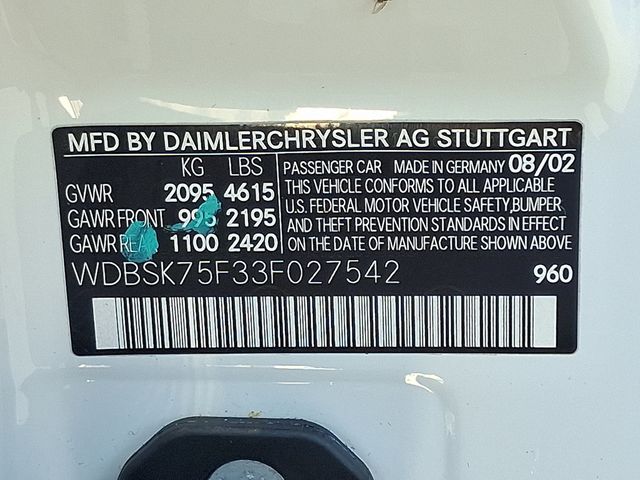 2003 Mercedes-Benz SL-Class SL500 2dr Roadster 5.0L - 22910120 - 25