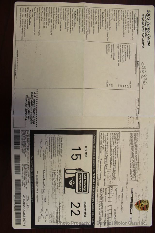 2003 Porsche 911 Carrera Absolutely  like New  Florida Turbo  Example MSRP $118,660 - 20149983 - 2