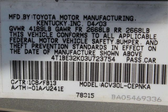 2003 Toyota Camry 4dr Sedan LE Automatic - 23011265 - 8