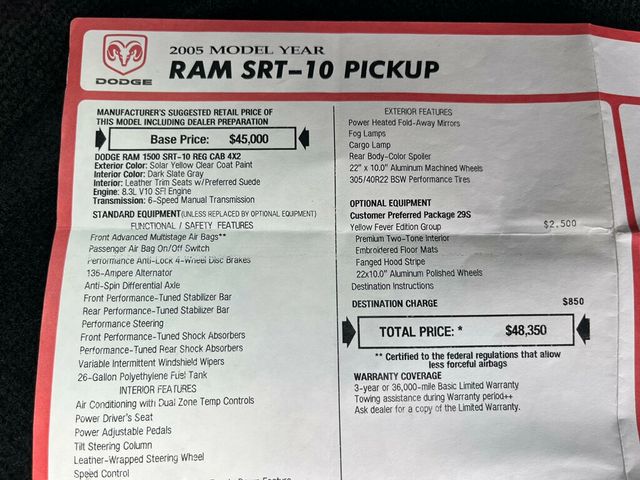 2005 Dodge Ram SRT-10 Yellow Fever Edition 139 of 500 - 23035680 - 19