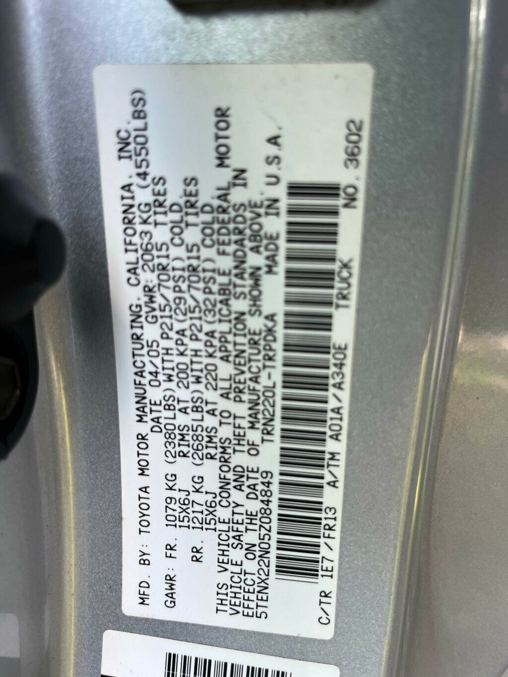 2005 Toyota Tacoma 2WD REGULAR CAB TACOMA - 22888115 - 15