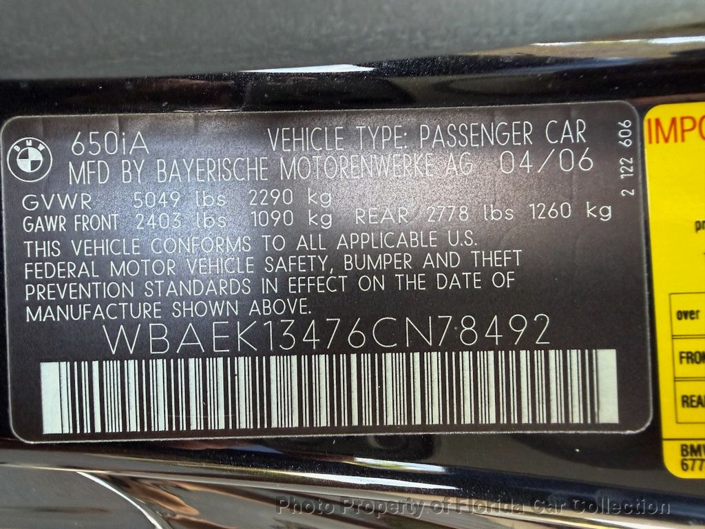2006 BMW 6 Series 650Ci Convertible Sport Package Automatic - 22950753 - 93