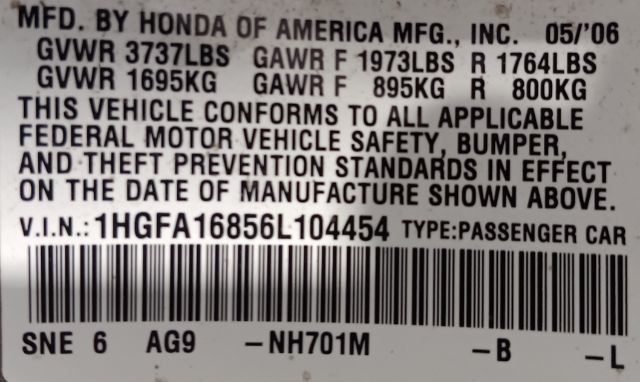 2006 Honda Civic Sedan EX Automatic - 22929032 - 4