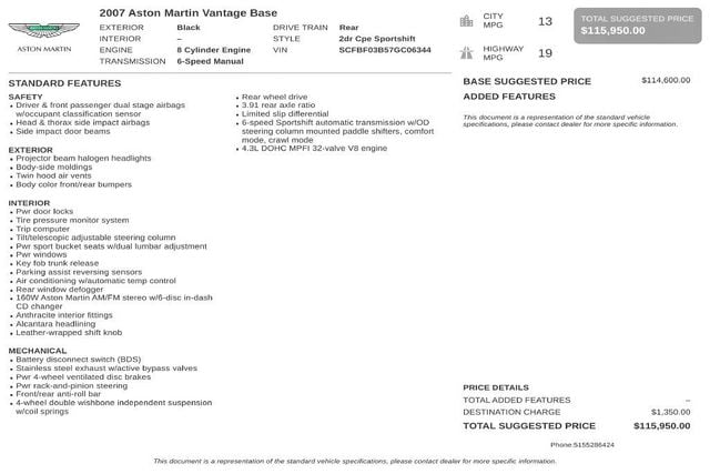 2007 Aston Martin Vantage 2dr Coupe Sportshift - 23085472 - 2