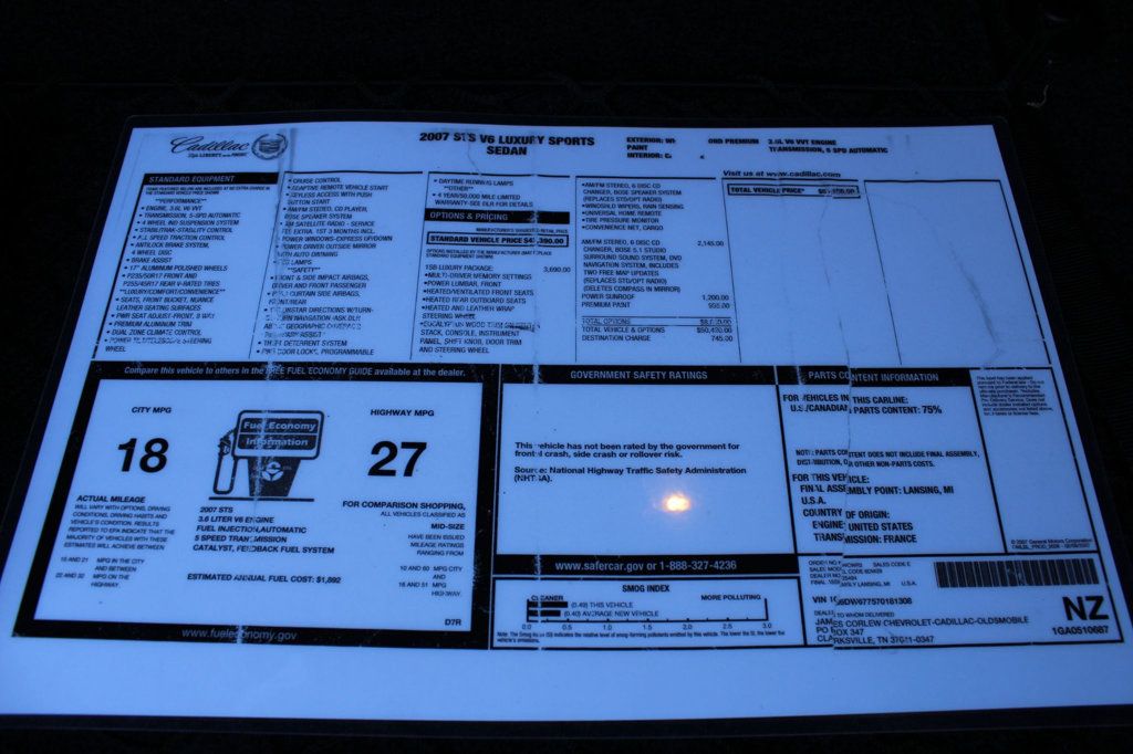 2007 Cadillac STS ULTRA LOW MILES Very Rare Original Southern 615-300-6004 - 23011004 - 16