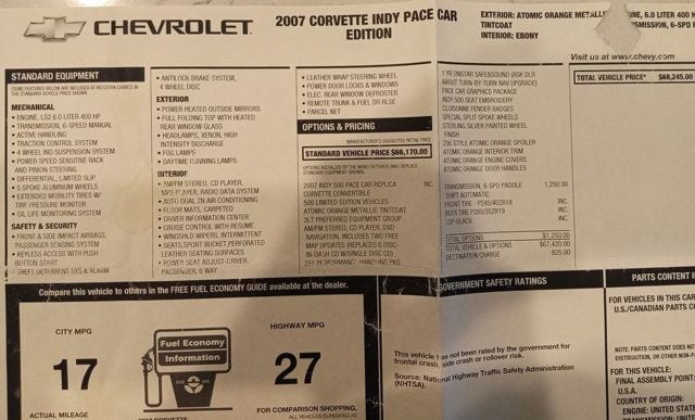 2007 Chevrolet Corvette Indy Pace Car Edition For Sale - 22368039 - 19