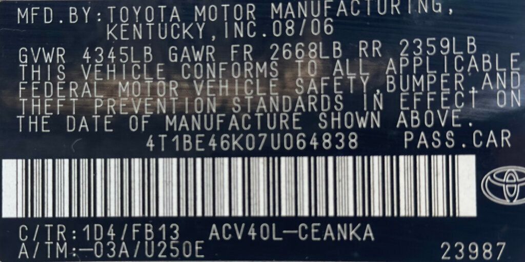2007 Toyota Camry 4dr Sedan I4 Automatic CE - 22345491 - 42