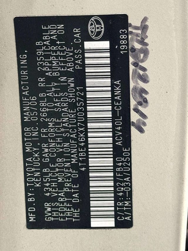 2007 Toyota Camry 4dr Sedan I4 Automatic LE - 22955573 - 12