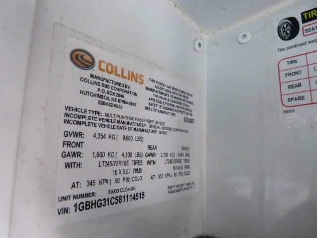 2008 Chevrolet Express Commercial Cutaway 4.8L V8 GAS*3500*SRW*139" WB*"COLLINS" 10 PASSENGER MINI BUS - 22904310 - 43