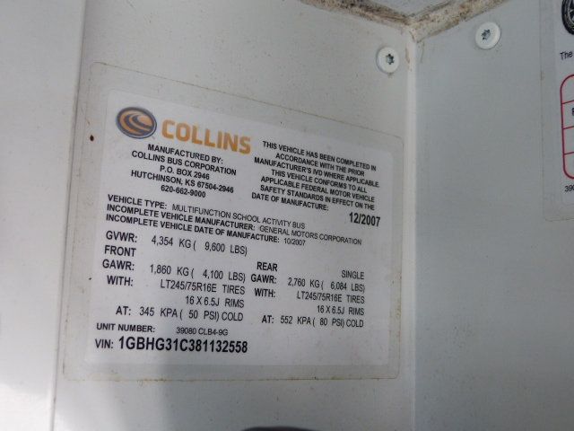 2008 Chevrolet Express Commercial Cutaway 4.8L V8 GAS*3500*SRW*139" WB*"COLLINS" 15 PASSENGER MINI BUS - 22862475 - 46