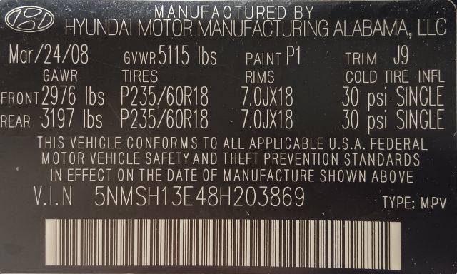 2008 Hyundai Santa Fe FWD 4dr Automatic SE - 22941912 - 4