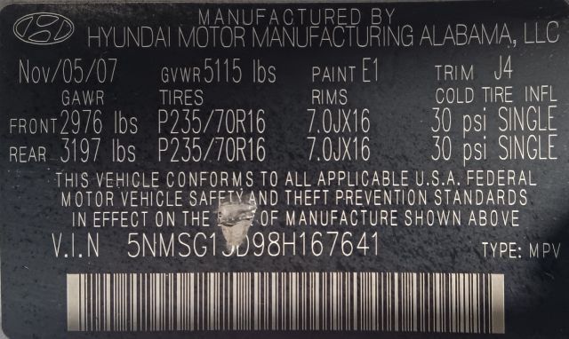 2008 Hyundai Santa Fe GLS - 22982902 - 4