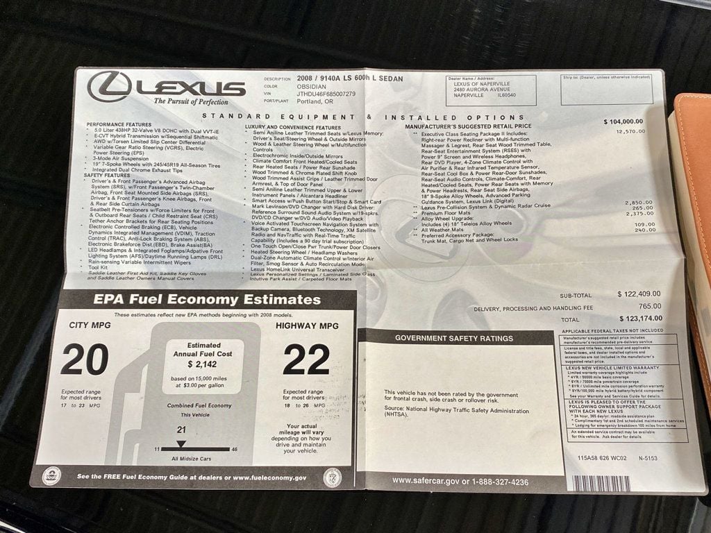 2008 Lexus LS 600h L New hybrid battery / Executive rear seat and DVD  - 23010966 - 20