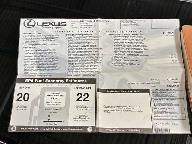 2008 Lexus LS 600h L New hybrid battery / Executive rear seat and DVD  - 23010966 - 20