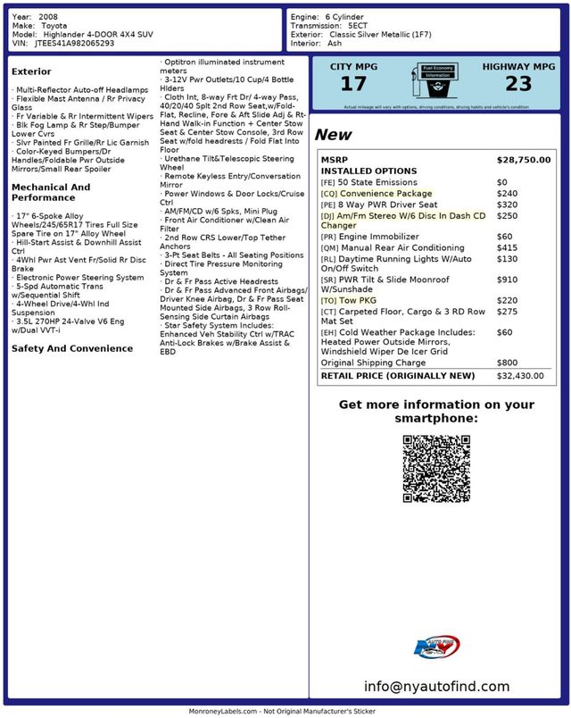 2008 Toyota Highlander CLEAN CARFAX, ONE OWNER, 4X4, SUNROOF, TOW PKG, ROOF RAILS - 22949127 - 25