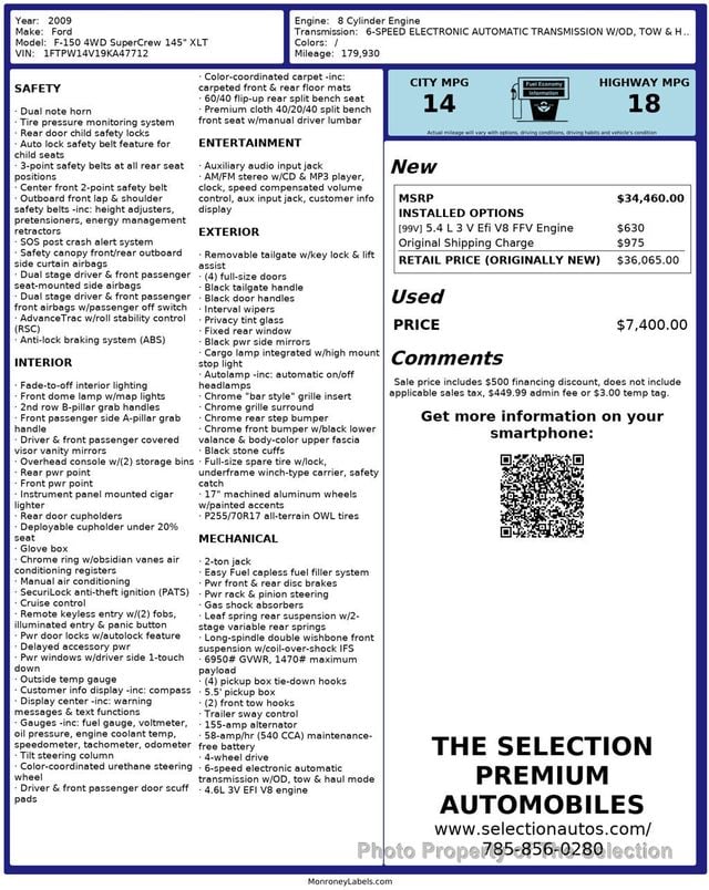 2009 Ford F-150 4WD SUPERCREW XLT 5.4L V8  - 22994110 - 2