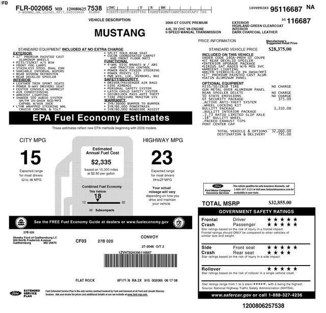 2009 Ford Mustang PREMIUM GT, BULLITT PKG, CLEAN CARFAX, 5-SPD MANUAL, SUNROOF  - 22944351 - 23