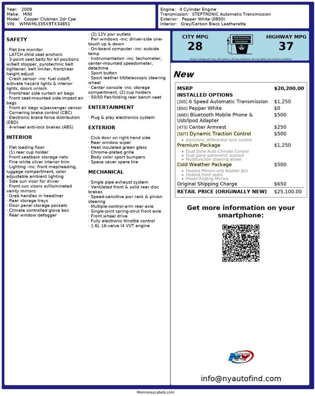 2009 MINI Cooper Clubman PAN SUNROOF, HEATED SEATS, PREMIUM PKG, TRACTION CONTROL - 22994755 - 23