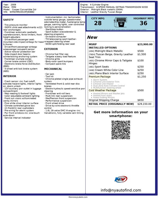 2009 MINI Cooper Convertible CLEAN CARFAX, CONVERTIBLE, 6-SPD MANUAL, PREMIUM, HEATED SEATS - 22966544 - 23