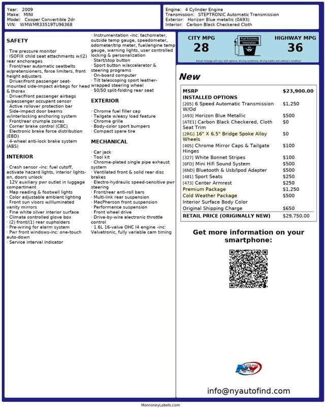 2009 MINI Cooper Convertible CLEAN CARFAX, CONVERTIBLE, HEATED SEATS, PREMIUM PKG, HIFI SOUND - 22958818 - 23