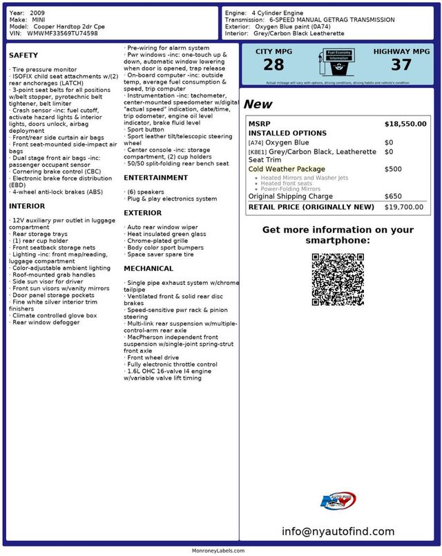 2009 MINI Cooper Hardtop 2 Door CLEAN CARFAX, 6-SPD MANUAL, HEATED SEATS, COLD WEATHER PKG - 22918469 - 21