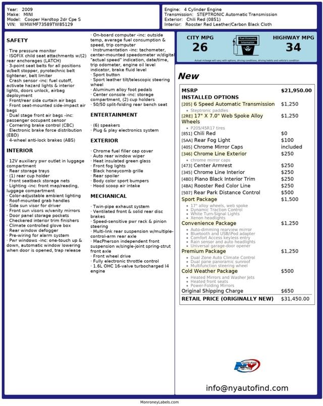 2009 MINI Cooper S Hardtop 2 Door PAN SUNROOF, SPORT PKG, CONVENIENCE PKG, HEATED SEATS - 22623253 - 14
