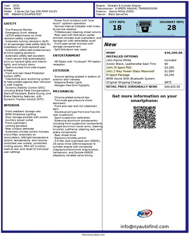 2010 BMW 3 Series CLEAN CARFAX, 1 OWNER, 328i, 6-SPD MANUAL, M SPORT PKG, SUNROOF - 22958196 - 23