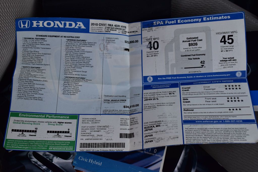 2010 Honda Civic Hybrid 4dr Sedan L4 CVT - 22721134 - 11