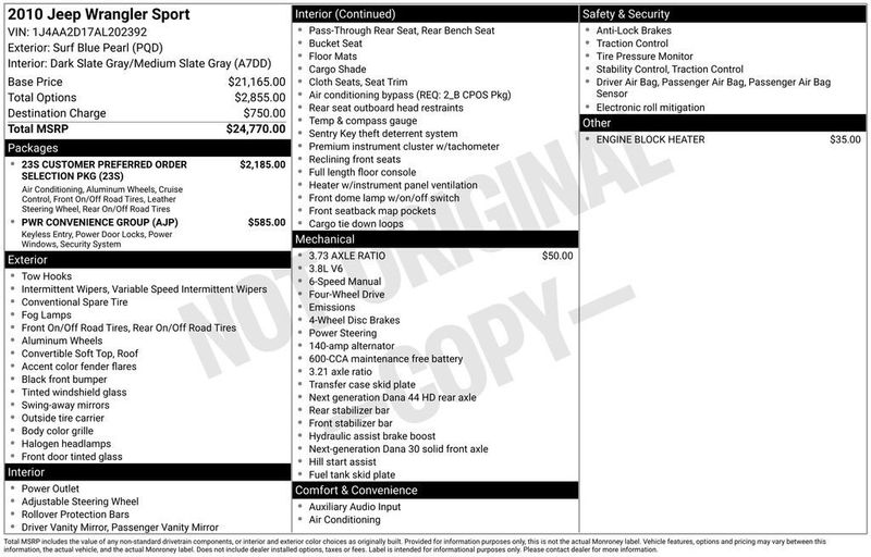 2010 Jeep Wrangler 4WD 2dr Sport - 22972517 - 5