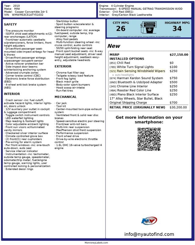 2010 MINI Cooper S Convertible CLEAN CARFAX, CONVERTIBLE, 6-SPD MANUAL, HARMAN KARDON SOUND - 22961885 - 23