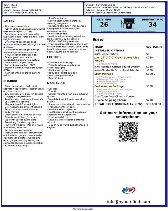 2010 MINI Cooper S Convertible CLEAN CARFAX, CONVERTIBLE, 6-SPD MANUAL, HEATED SEATS, SPORT PKG - 23004920 - 12