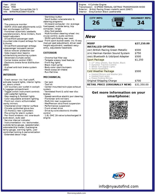 2010 MINI Cooper S Convertible CONVERTIBLE, 6-SPD MANUAL, 17" WHEELS, SPORT PKG, HEATED SEATS - 23000112 - 23