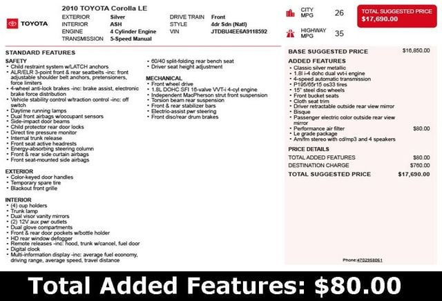 2010 Toyota Corolla 4dr Sedan Automatic LE - 22931521 - 2