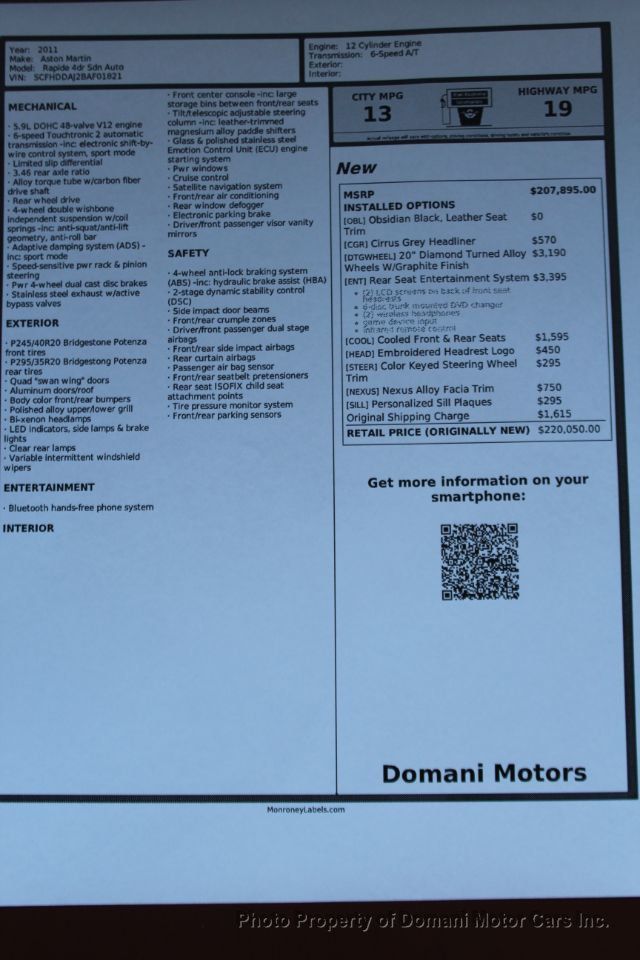 2011 Aston Martin Rapide GREAT SERVICE PEDIGREE AND OVER $ 220K WHEN NEW  - 20654536 - 4