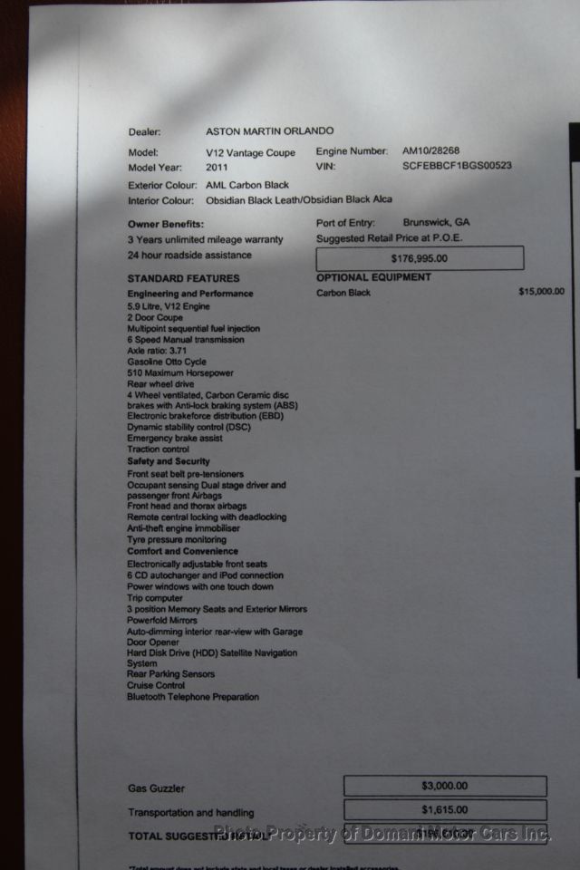 2011 Aston Martin V12 Vantage CARBON BLACK EDITION 1 of 150 BUILT GLOBALLY AND 1 OF60 US  - 20639087 - 4