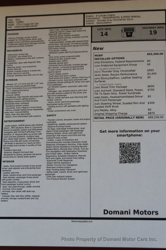 2011 Cadillac CTS-V Coupe Stunning 6 SPEED TRUE  MANUAL  V COUPE  1 OWNER - 20753682 - 5