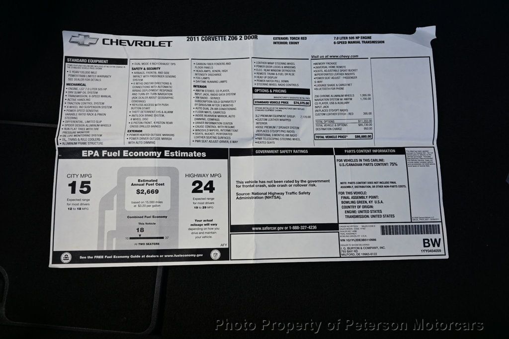 2011 Chevrolet Corvette 2dr Coupe Z06 w/3LZ - 22822065 - 52