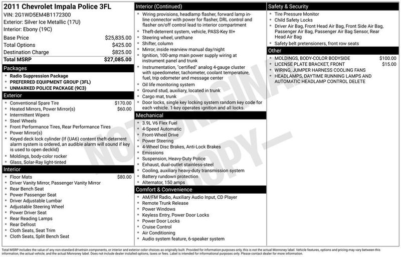 2011 Chevrolet Impala Police Package - 23005140 - 5