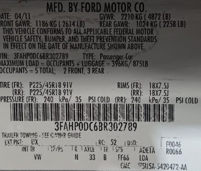 2011 Ford Fusion 4dr Sedan SPORT AWD - 22991564 - 3