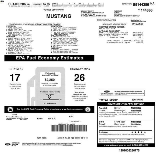 2011 Ford Mustang CLEAN CARFAX, GT COUPE, 6-SPD MANUAL, SPOILER, LED TAILLAMPS - 22906972 - 22