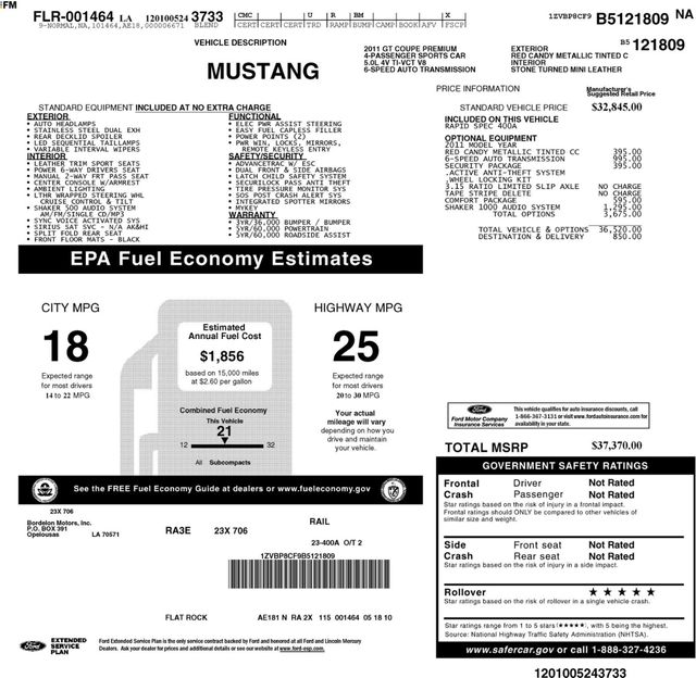 2011 Ford Mustang PREMIUM GT, CLEAN CARFAX, SHAKER 1000, COMFORT PKG, SECURITY PKG - 23002761 - 10