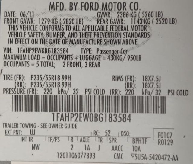 2011 Ford Taurus 4dr Sedan SEL FWD - 22973331 - 4