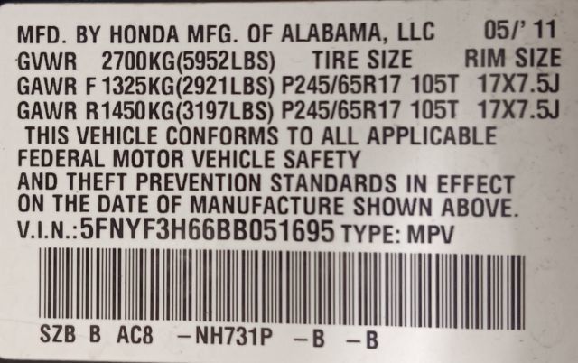 2011 Honda Pilot 2WD 4dr EX-L w/RES - 22957859 - 5