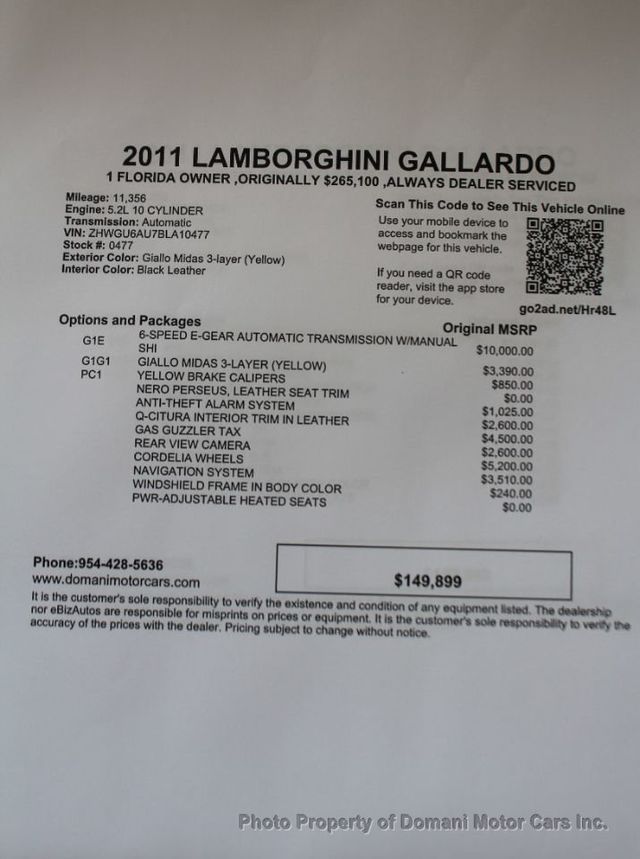 2011 Lamborghini Gallardo OWN FOR $ 1,127 ,ORIGINALLY $265,100 ,ALWAYS  DEALER SERVICED - 20868212 - 4