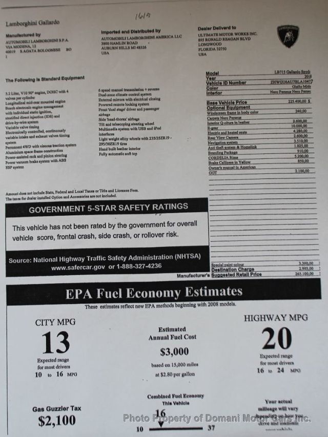 2011 Lamborghini Gallardo OWN FOR $ 1,127 ,ORIGINALLY $265,100 ,ALWAYS  DEALER SERVICED - 20868212 - 5