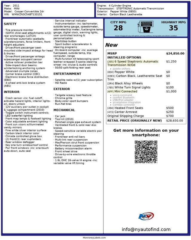 2011 MINI Cooper Convertible CLEAN CARFAX, CONVERTIBLE, MINI CONNECTED, HEATED SEATS - 23002945 - 11