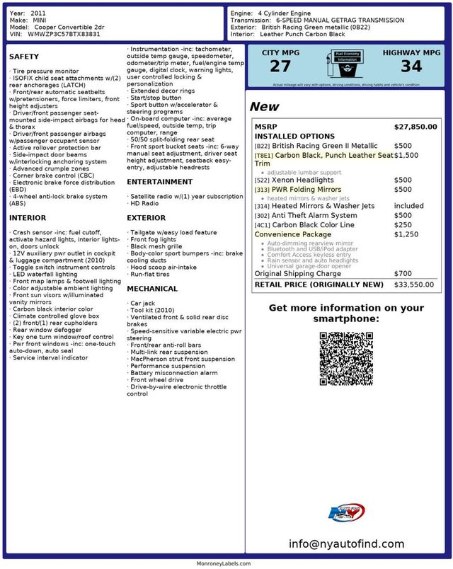 2011 MINI Cooper S Convertible ONE OWNER, CONVERTIBLE, 6-SPD MANUAL, LEATHER, CONVENIENCE PKG - 22934722 - 22