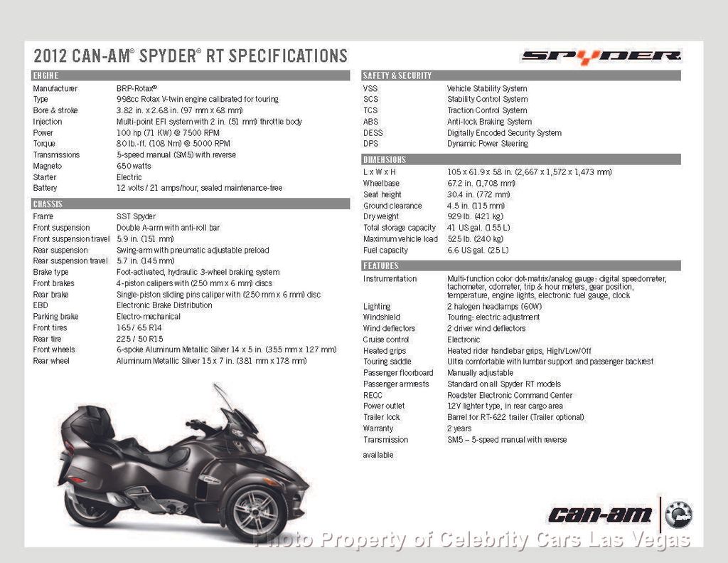 2012 Can-Am Spyder Roadster RT Limited 5 speed w/reverse - 22214947 - 7