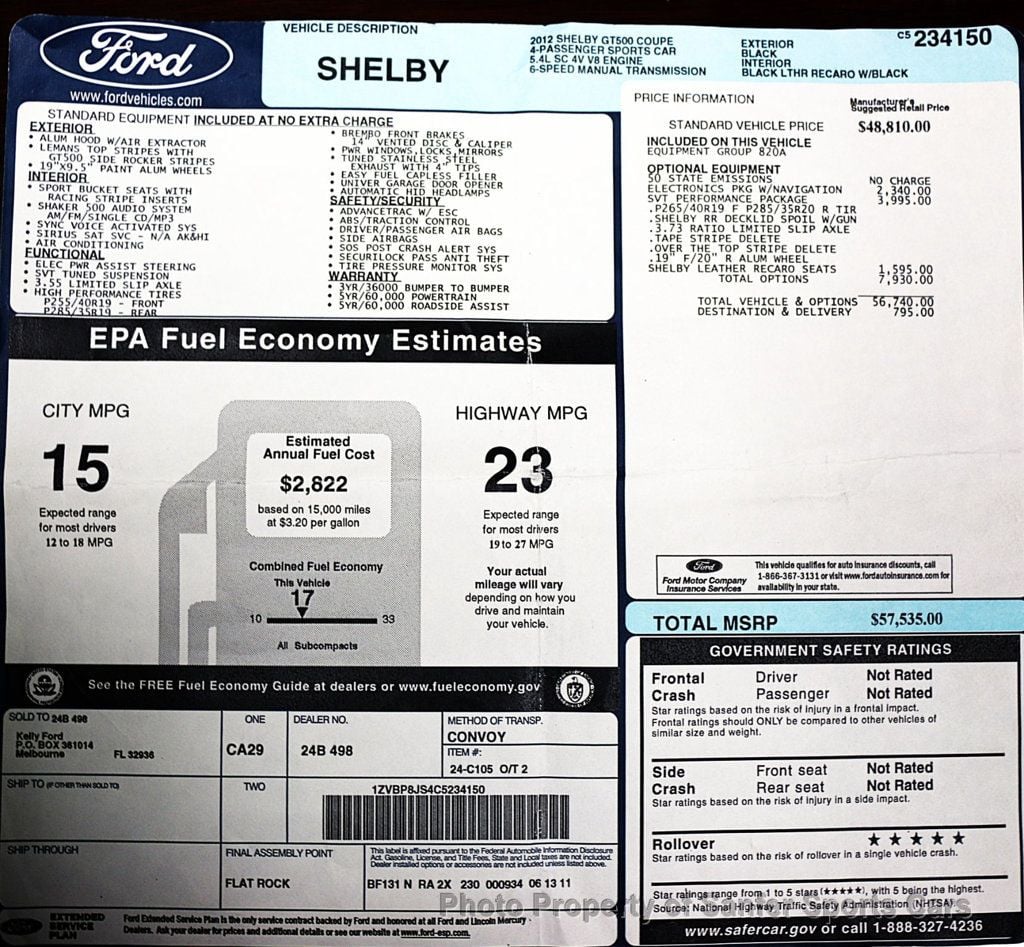 2012 Ford Mustang 2dr Coupe Shelby GT500 - 23011940 - 48